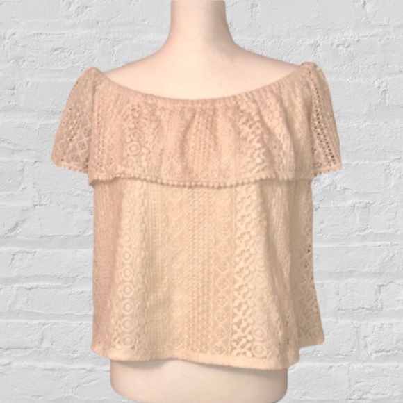 Miami Cream Crochet Lace Off Shoulder Top - Picture 3 of 7